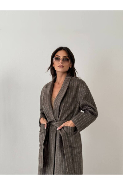 Women's striped wool coat - 1