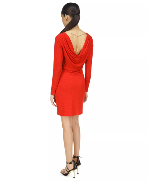 Women's Studded Long-Sleeve Bodycon Dress Crimson - 10