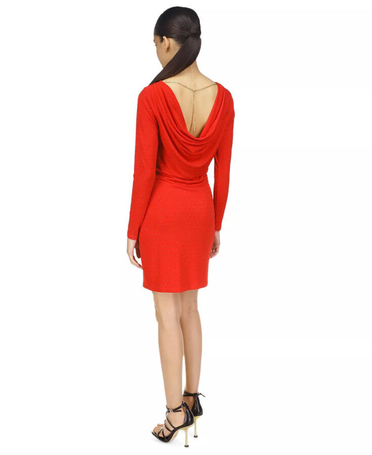 Women's Studded Long-Sleeve Bodycon Dress Crimson - 5