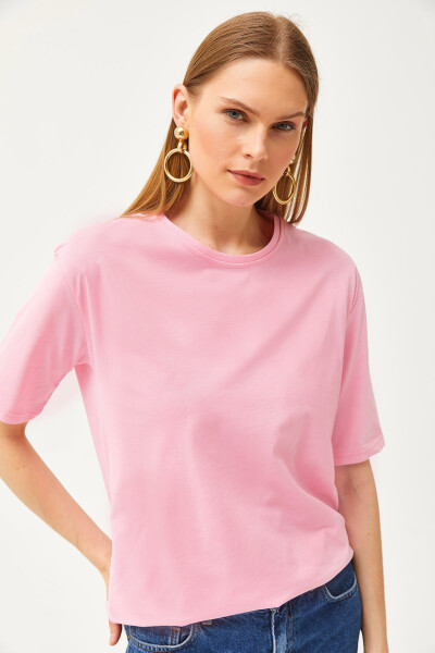 Women's Sugar Pink Oversized Crew Neck T-Shirt TSH-19000788 - 1