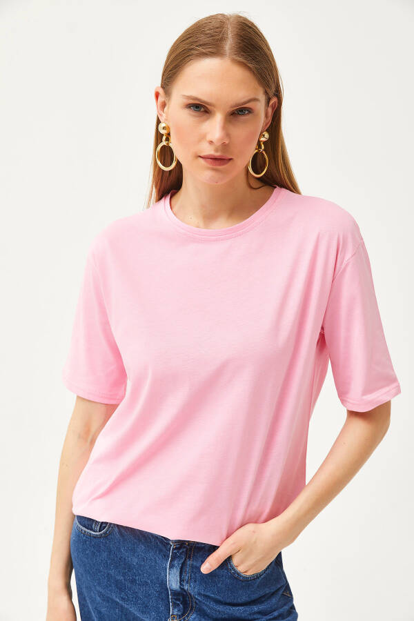 Women's Sugar Pink Oversized Crew Neck T-Shirt TSH-19000788 - 2