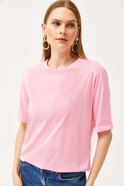 Women's Sugar Pink Oversized Crew Neck T-Shirt TSH-19000788 - 3