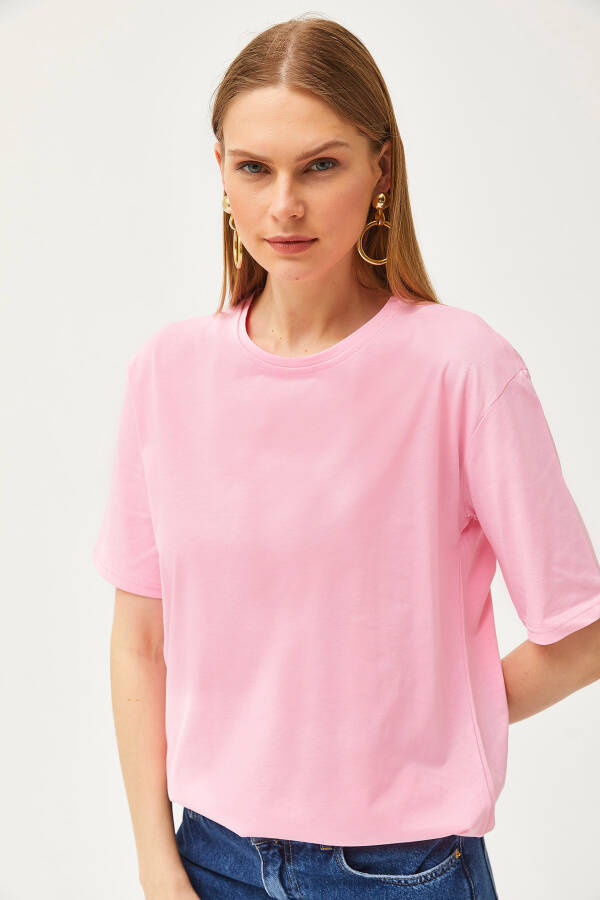 Women's Sugar Pink Oversized Crew Neck T-Shirt TSH-19000788 - 4