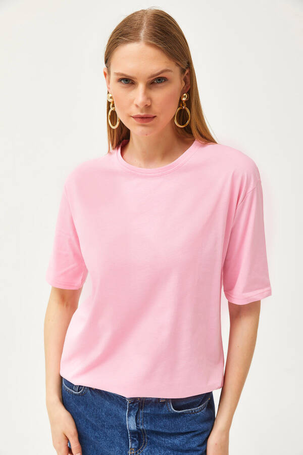 Women's Sugar Pink Oversized Crew Neck T-Shirt TSH-19000788 - 5