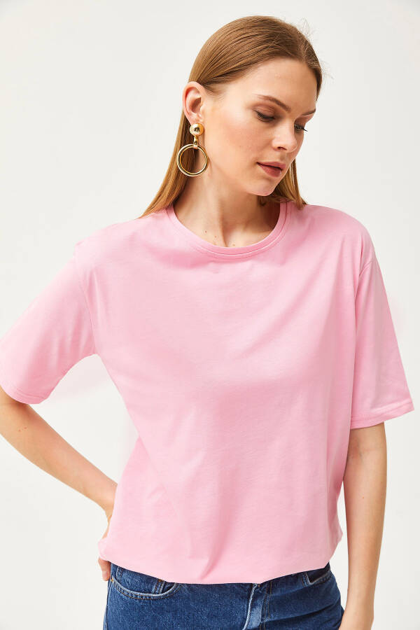 Women's Sugar Pink Oversized Crew Neck T-Shirt TSH-19000788 - 6