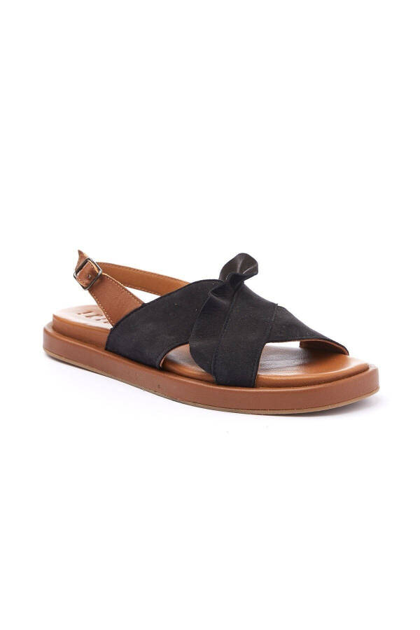 Women's summer sandals, black suede sole, brown soft genuine leather, ankle strap. - 1