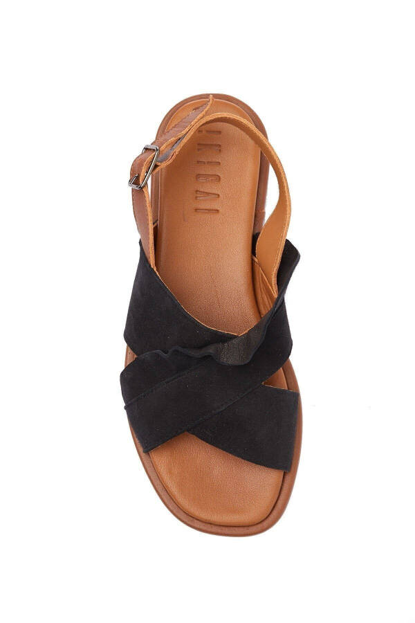 Women's summer sandals, black suede sole, brown soft genuine leather, ankle strap. - 3