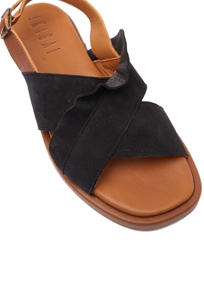 Women's summer sandals, black suede sole, brown soft genuine leather, ankle strap. - 4