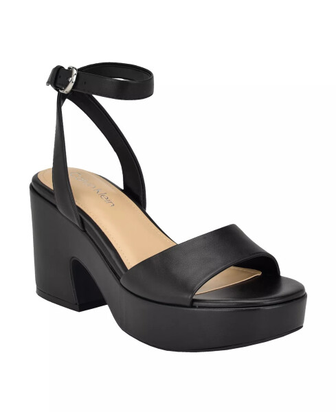 Women's Summer Wedge Sandals Black Leather - with Manmade Sole - 1