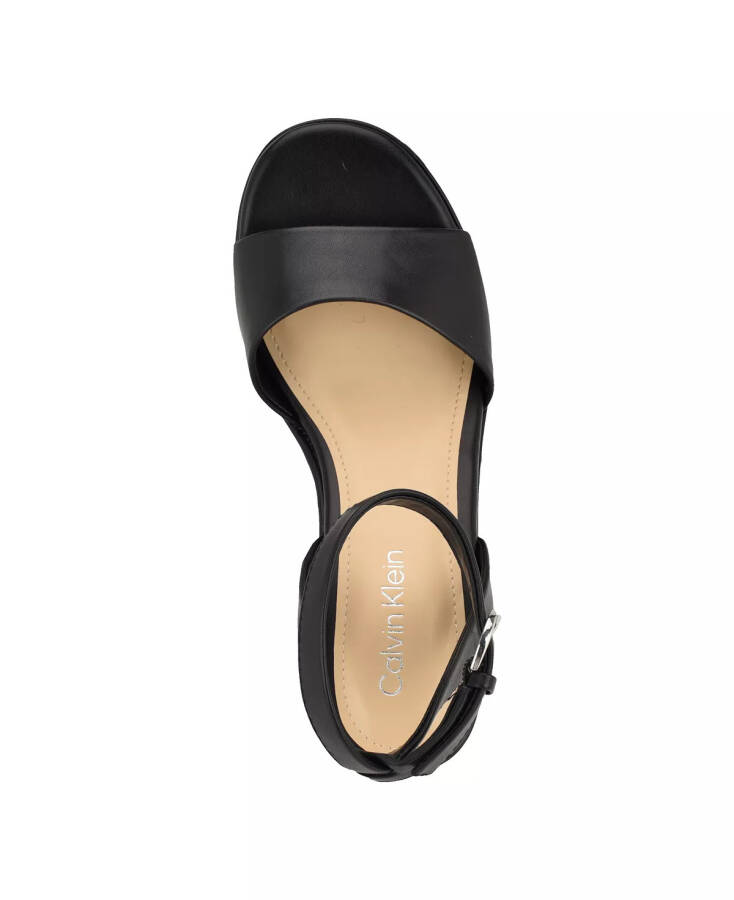 Women's Summer Wedge Sandals Black Leather - with Manmade Sole - 4