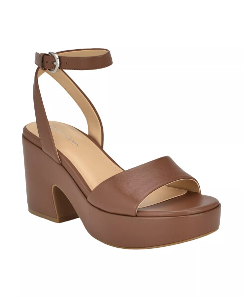 Women's Summer Wedge Sandals Medium Brown Leather -with Manmade Sole - 1