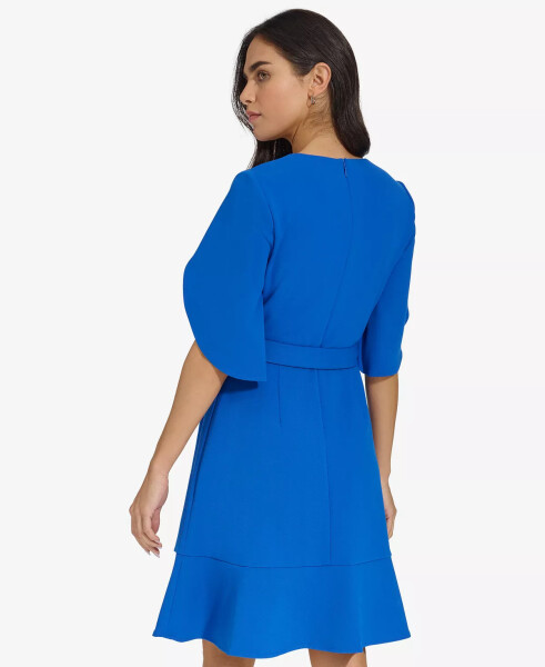 Women's Surplice-Neck Tulip-Sleeve Belted Dress Sapphire - 2