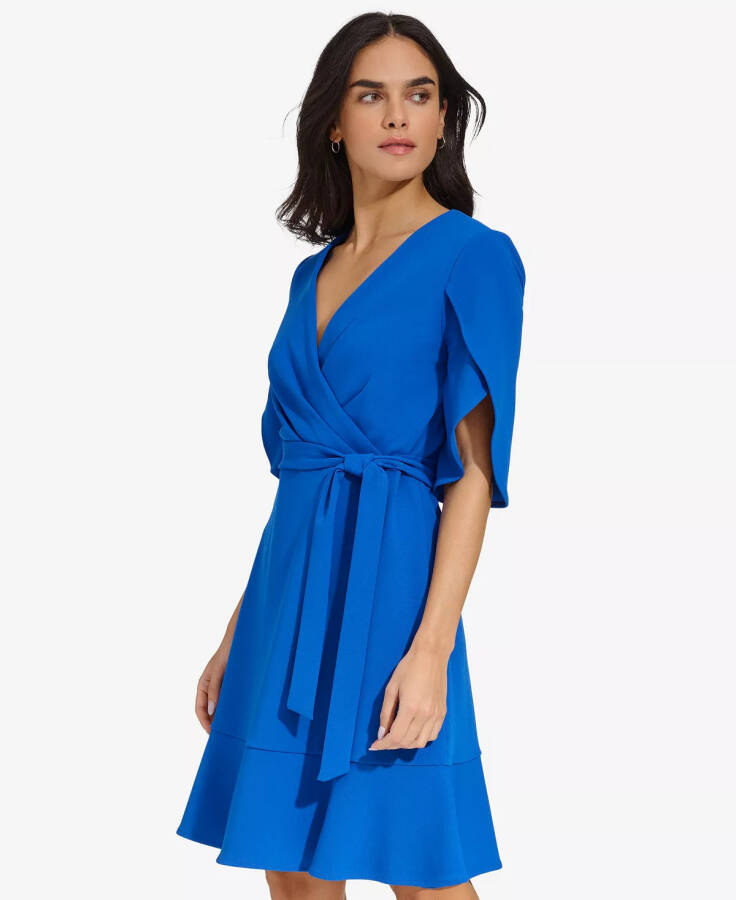 Women's Surplice-Neck Tulip-Sleeve Belted Dress Sapphire - 3