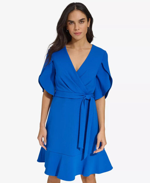 Women's Surplice-Neck Tulip-Sleeve Belted Dress Sapphire - 4