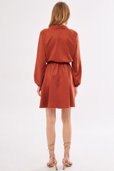 Women's Terracotta Wrap V-Neck Dress with Elastic Sleeves and Waist ARM-24Y001013 - 5