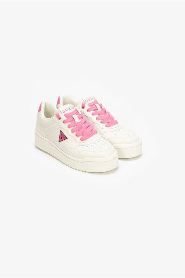 Women's Triangle Logo Sneaker Shoes - White Pink - 2