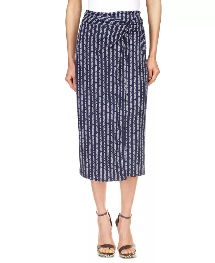 Women's Twist-Front Chain-Print Midi Skirt Midnight Blue - 1