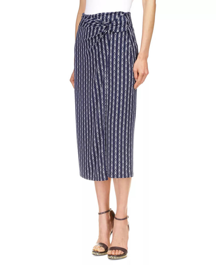 Women's Twist-Front Chain-Print Midi Skirt Midnight Blue - 3