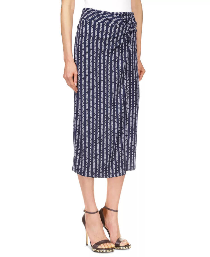 Women's Twist-Front Chain-Print Midi Skirt Midnight Blue - 5