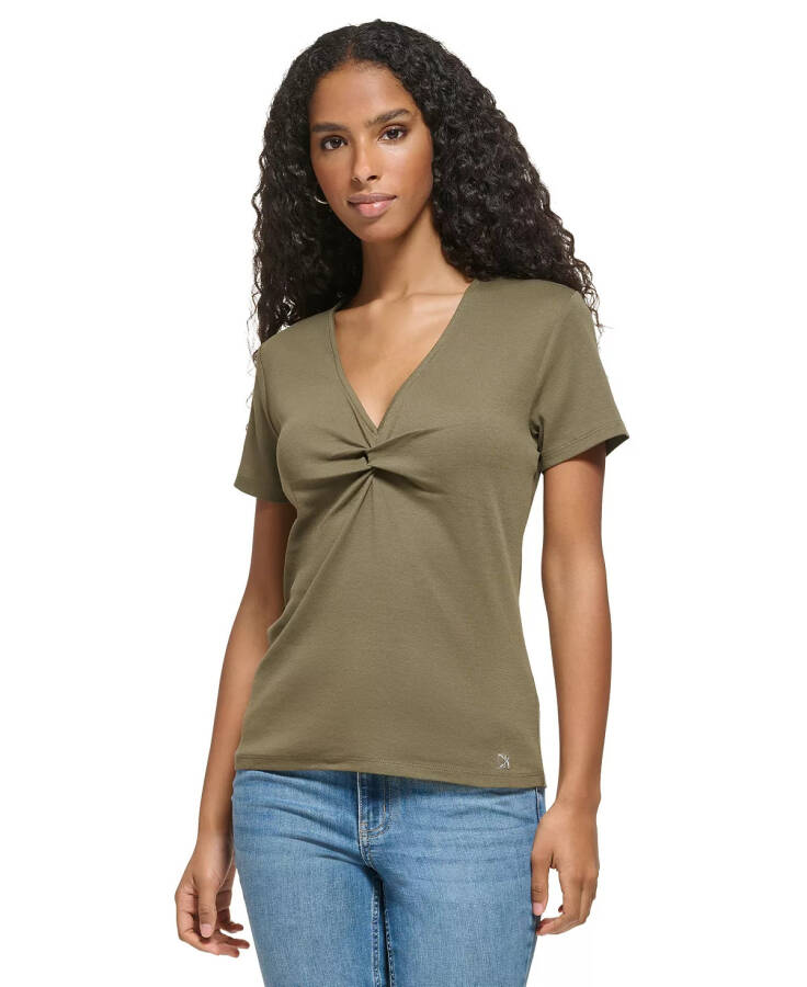 Women's Twist Front V-Neck T-Shirt Caper - 3