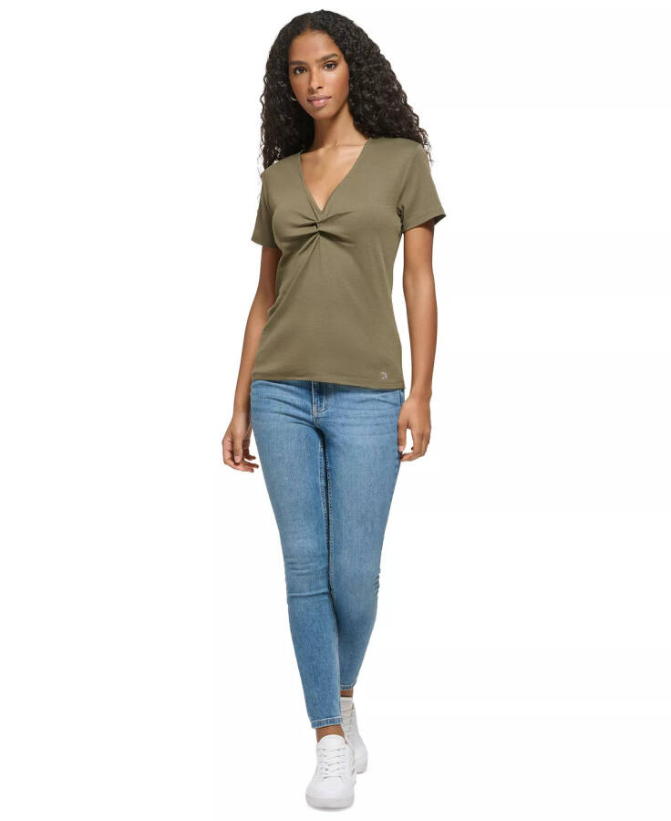 Women's Twist Front V-Neck T-Shirt Caper - 4