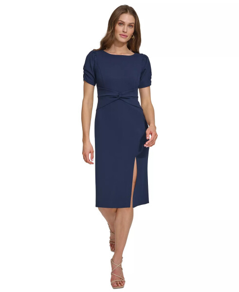 Women's Twisted Waistband Puff-Sleeve Sheath Dress Navy - 1