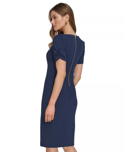 Women's Twisted Waistband Puff-Sleeve Sheath Dress Navy - 2