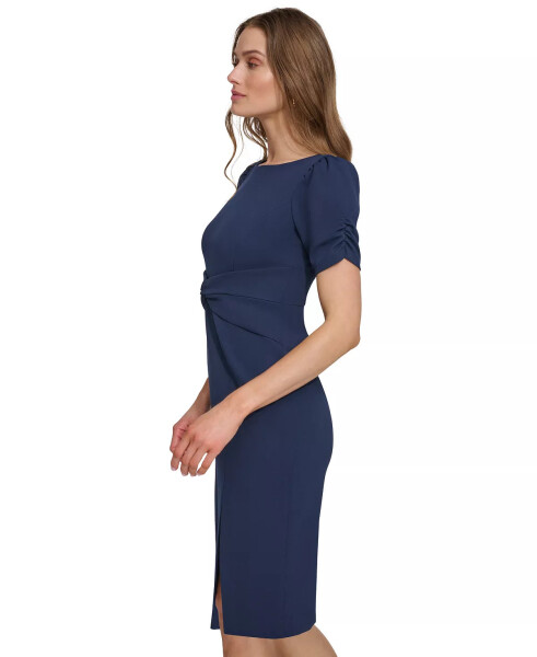 Women's Twisted Waistband Puff-Sleeve Sheath Dress Navy - 3