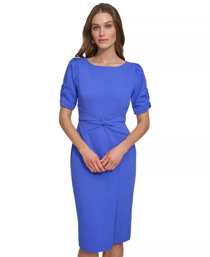 Women's Twisted Waistband Puff-Sleeve Sheath Dress Navy - 7