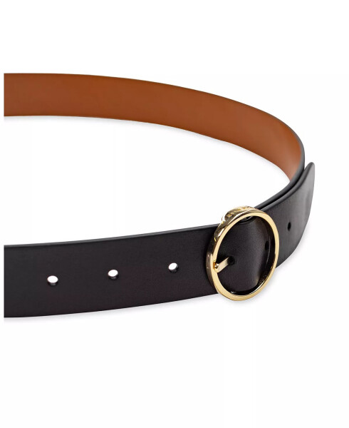 Women's Two-In-One Center Bar Reversible Genuine Leather Belt Black, Tan - 5