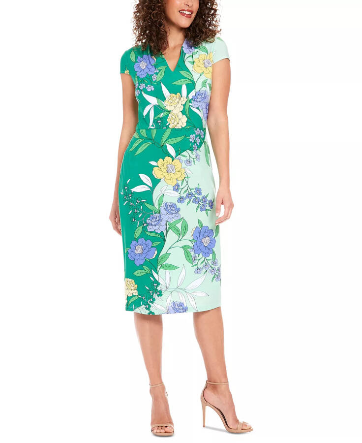 Women's V-Neck Cap-Sleeve Sheath Dress Blue/green - 17