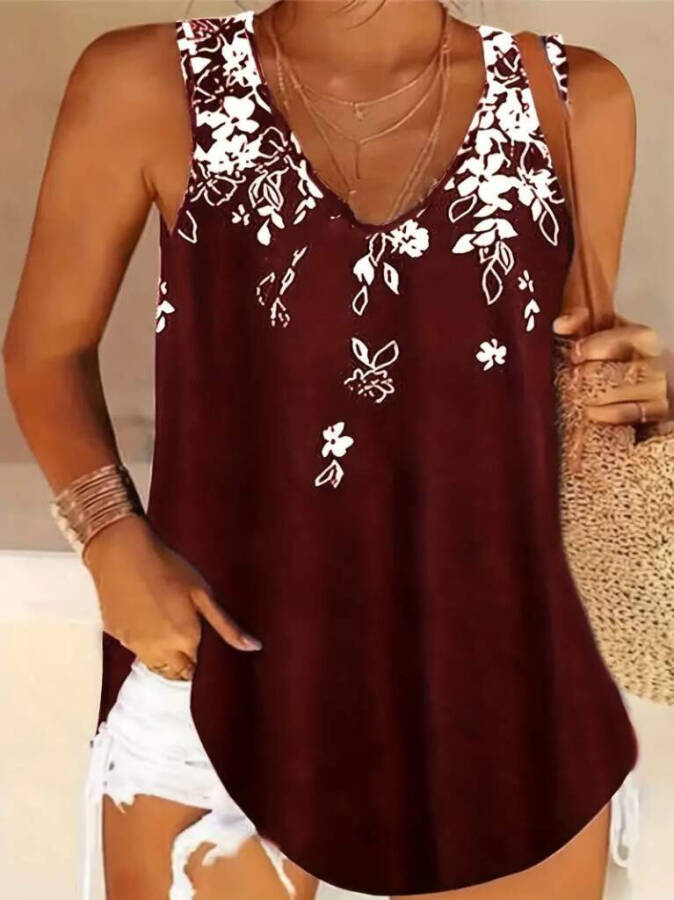 Women's V-neck floral print sleeveless loose fit supreme blouse - 3