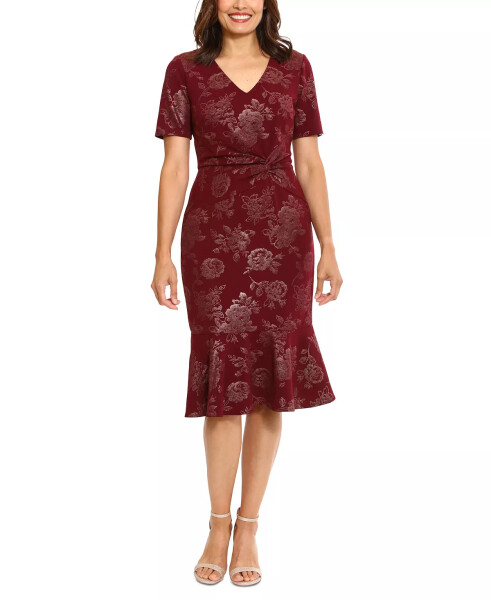 Women's V-Neck Scuba-Crepe Midi Dress Wine/blush - 4