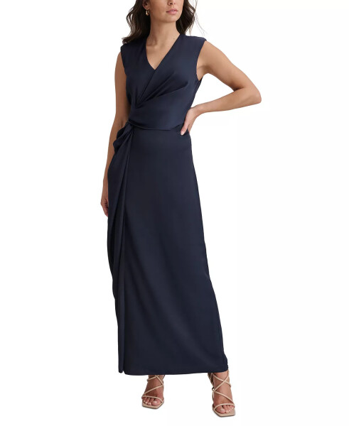 Women's V-Neck Side-Knot Sleeveless Gown Navy - 1