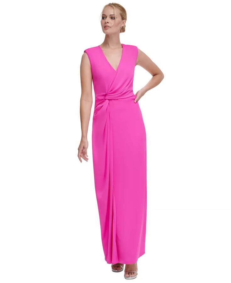 Women's V-Neck Side-Knot Sleeveless Gown Power Pink - 1