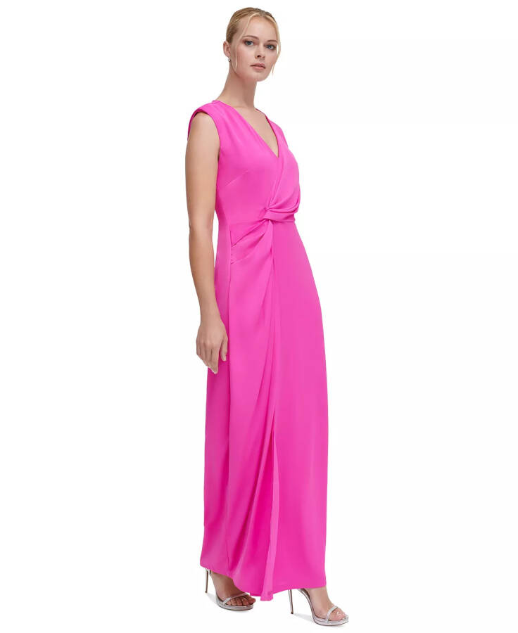 Women's V-Neck Side-Knot Sleeveless Gown Power Pink - 3