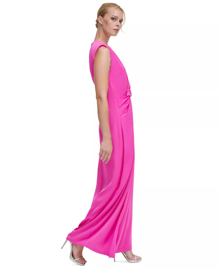 Women's V-Neck Side-Knot Sleeveless Gown Power Pink - 4