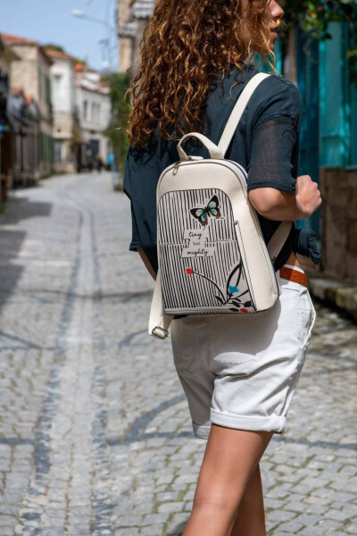 Women's Vegan Leather White Backpack - Tiny But Mighty Design - 9