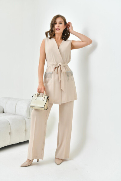 Women's Vest Suit Beige 30823 - 22