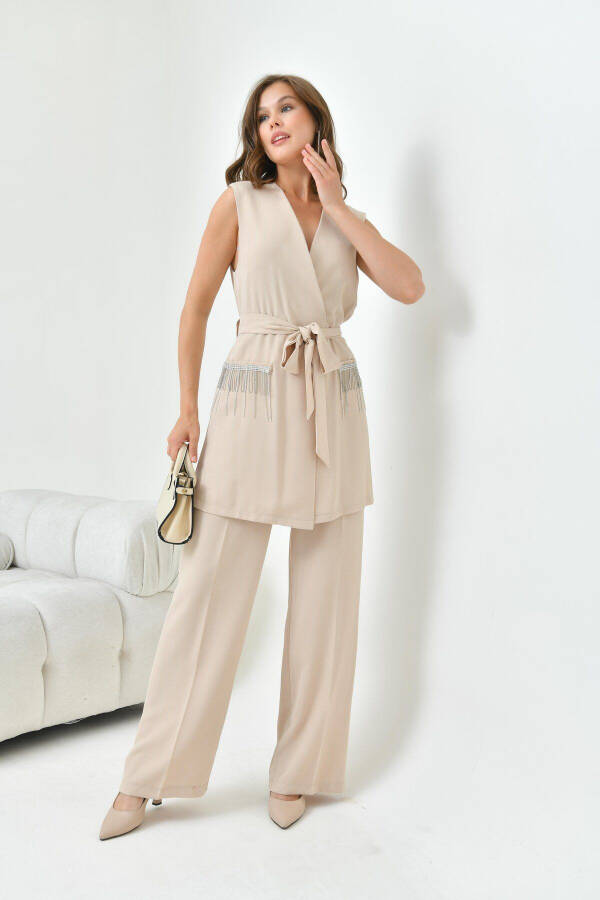 Women's Vest Suit Beige 30823 - 27