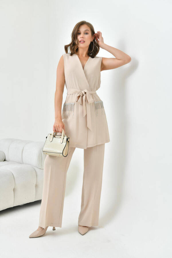 Women's Vest Suit Beige 30823 - 15