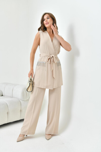 Women's Vest Suit Beige 30823 - 20