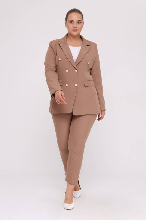 Women's Visone Blazer Jacket Belted Pocket Wide Leg Trousers Plus Size Suit Dress - 1