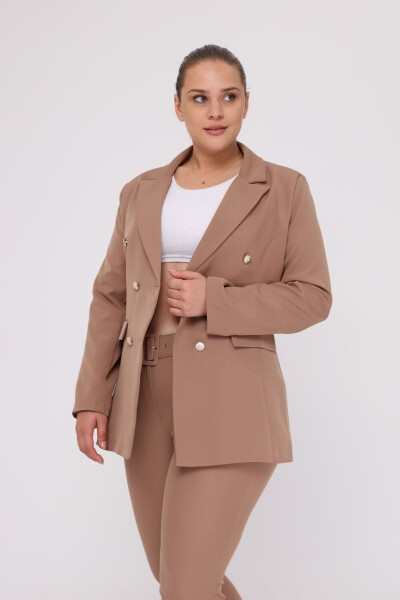 Women's Visone Blazer Jacket Belted Pocket Wide Leg Trousers Plus Size Suit Dress - 4