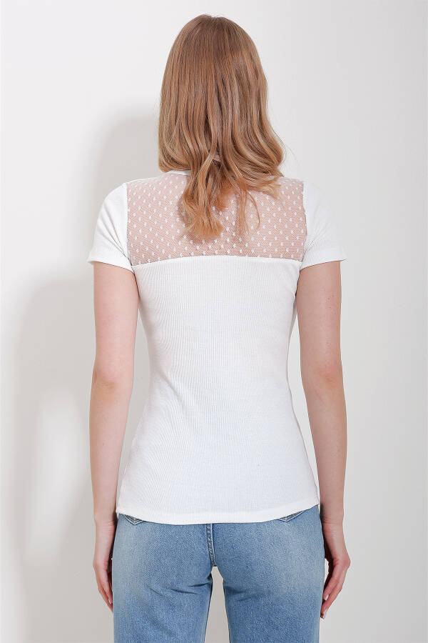 Women's White Bicycle Neck Lace Detail Snap Closure Blouse ALC-X11580 - 6