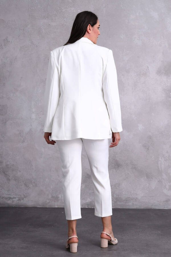 Women's White Blazer Jacket with Belt, Pocket, Wide Leg Trousers Plus Size Suit - 6