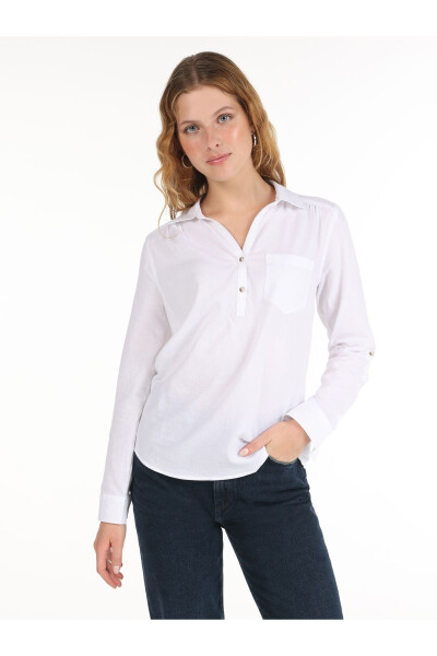 Women's White Blouse, Long Sleeve, Regular Fit (Cl1058747) - 1