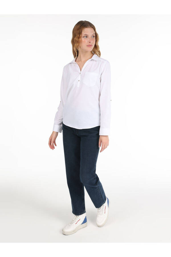 Women's White Blouse, Long Sleeve, Regular Fit (Cl1058747) - 3