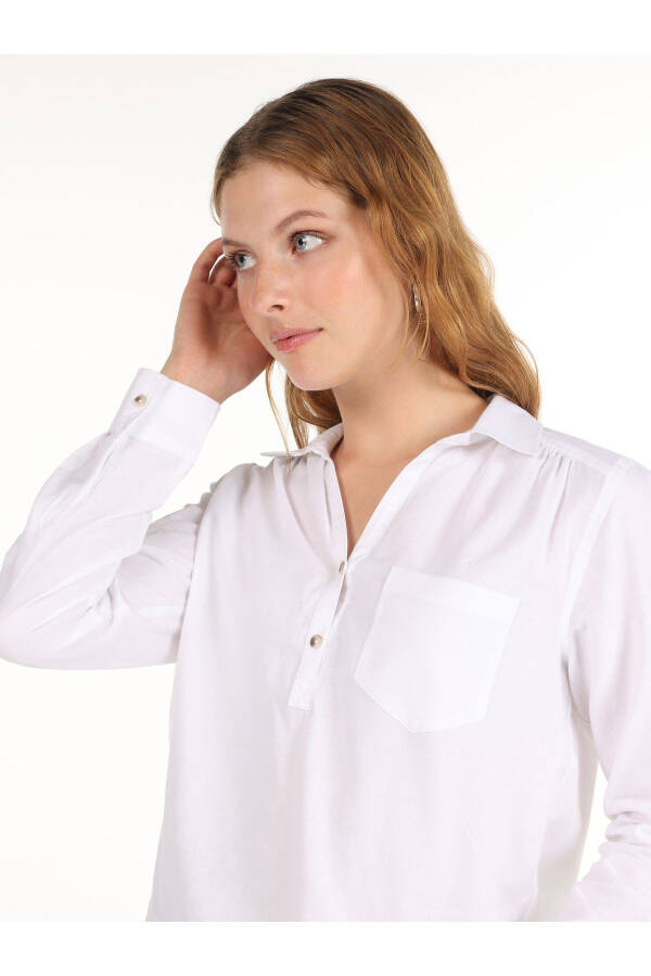 Women's White Blouse, Long Sleeve, Regular Fit (Cl1058747) - 4