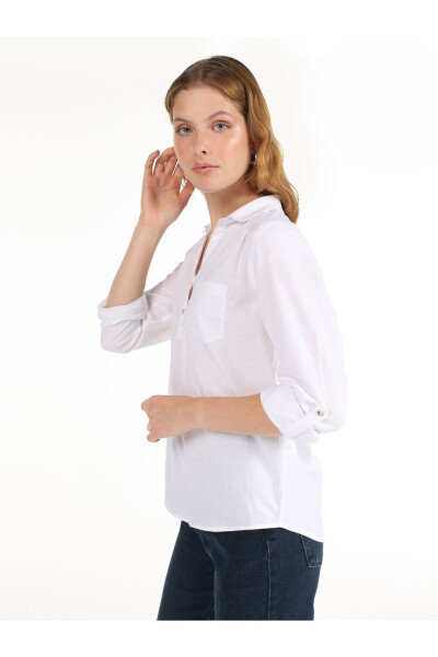 Women's White Blouse, Long Sleeve, Regular Fit (Cl1058747) - 5